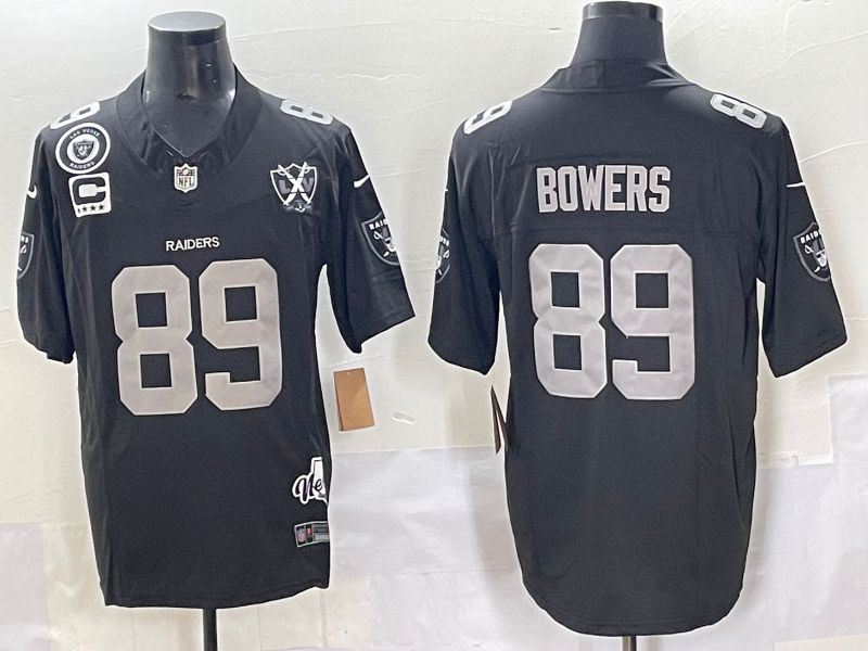 Men 2025 Oakland Raiders 89 Bowers Black Throwback Three generations Nike Limited NFL Jersey style 23